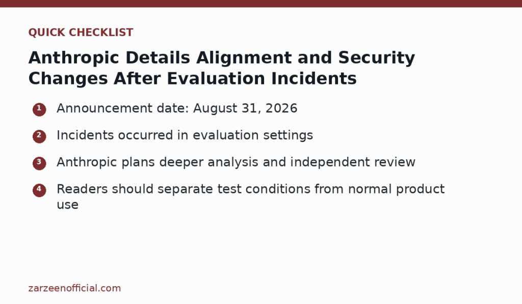 Anthropic Details Alignment and Security Changes After Evaluation Incidents — quick checklist