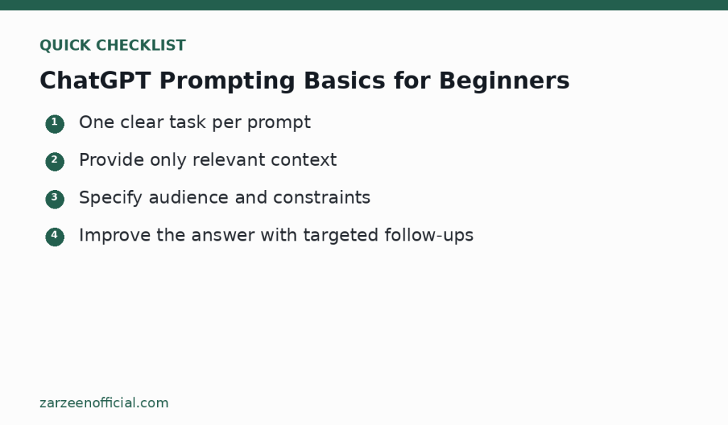 ChatGPT Prompting Basics for Beginners — quick checklist
