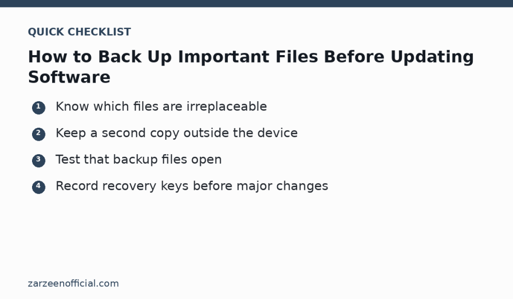 How to Back Up Important Files Before Updating Software — quick checklist